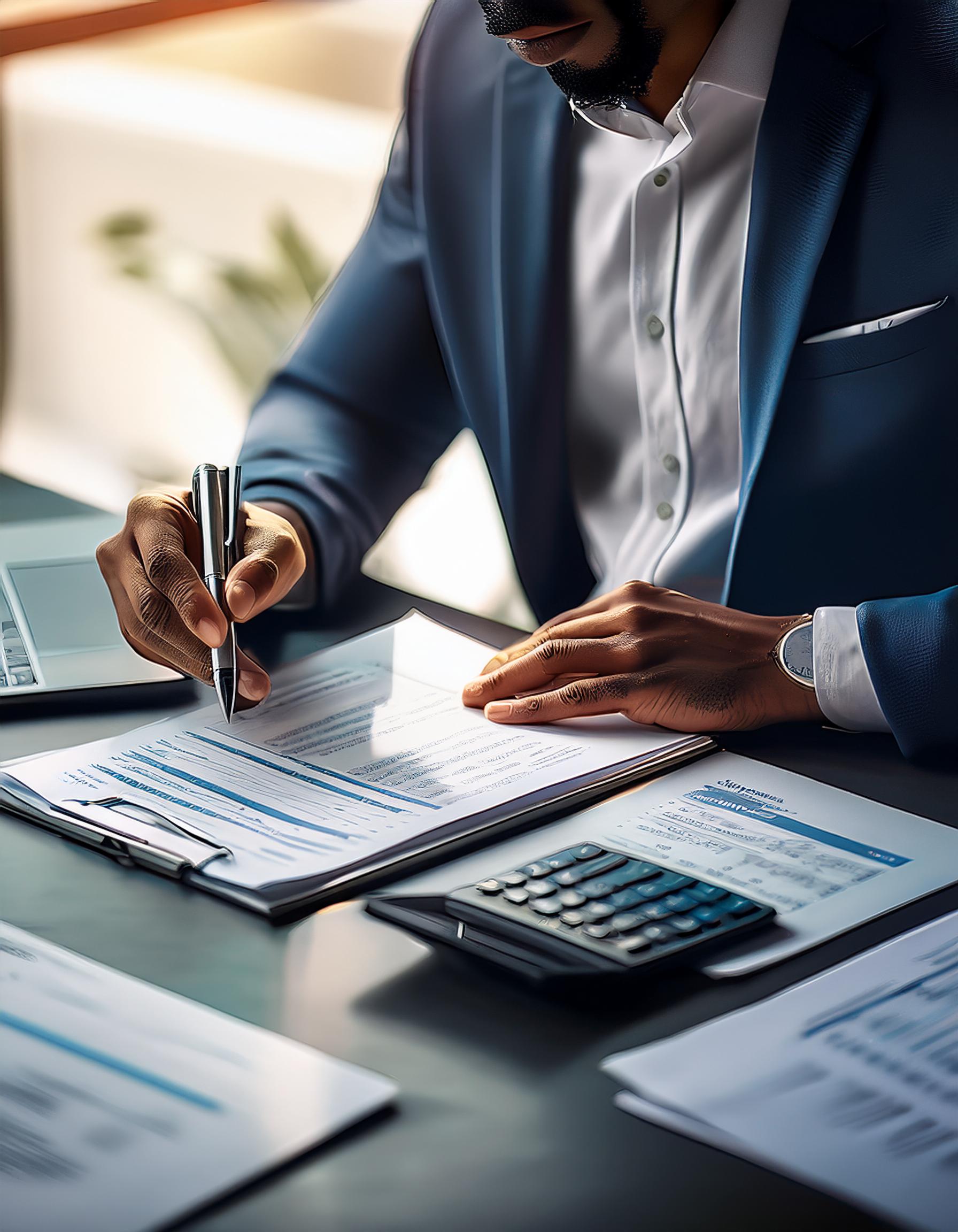 Steuerberater im Gespräch mit Kunden, modernes Büroambiente